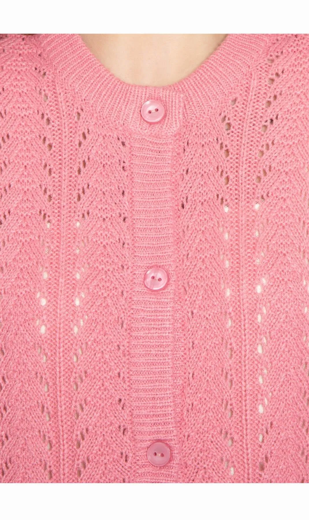 Women's Button Front Pointelle Cardigan in Warm and Soft Acrylic and Two front Patch Pockets