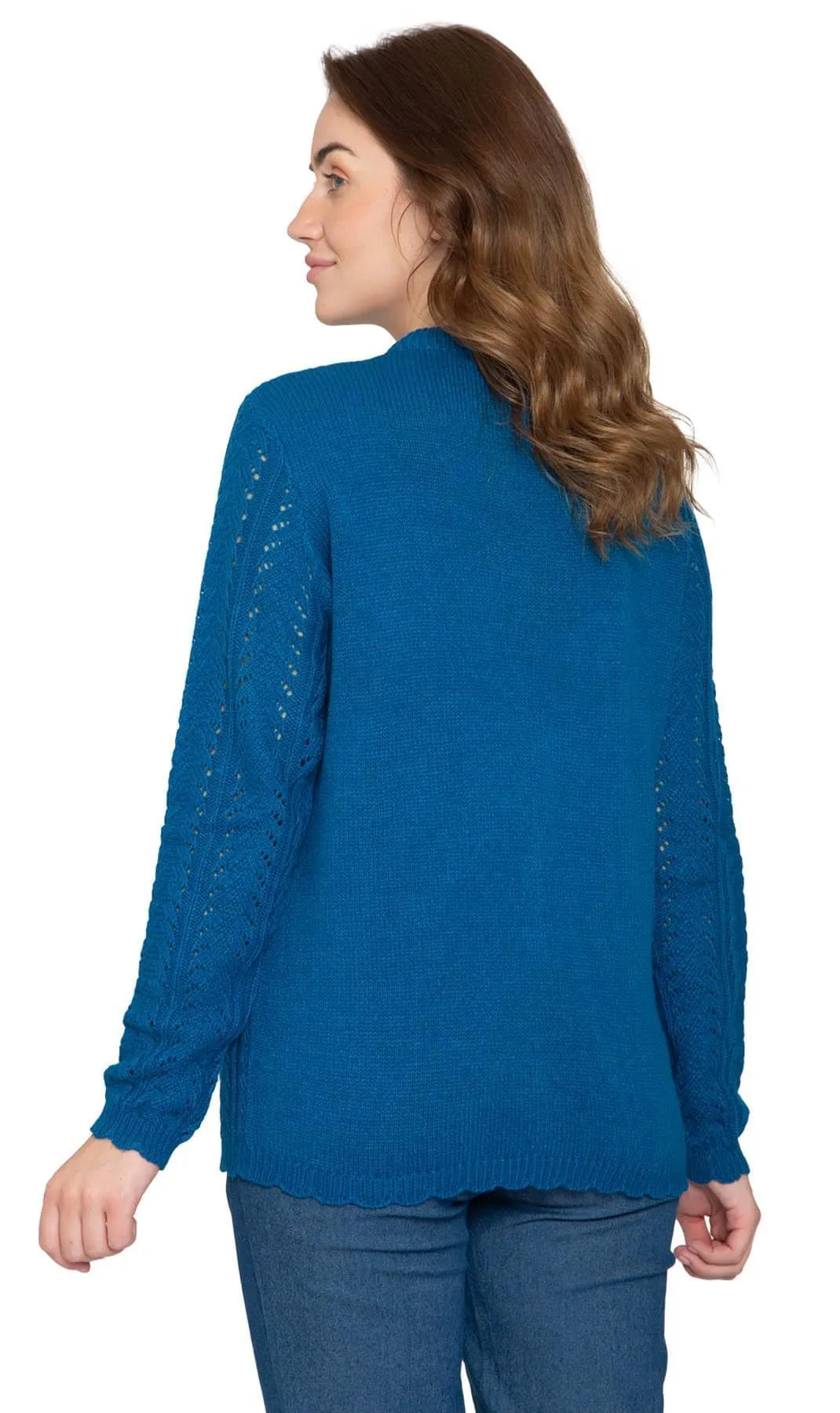 Women's Button Front Pointelle Cardigan in Warm and Soft Acrylic and Two front Patch Pockets