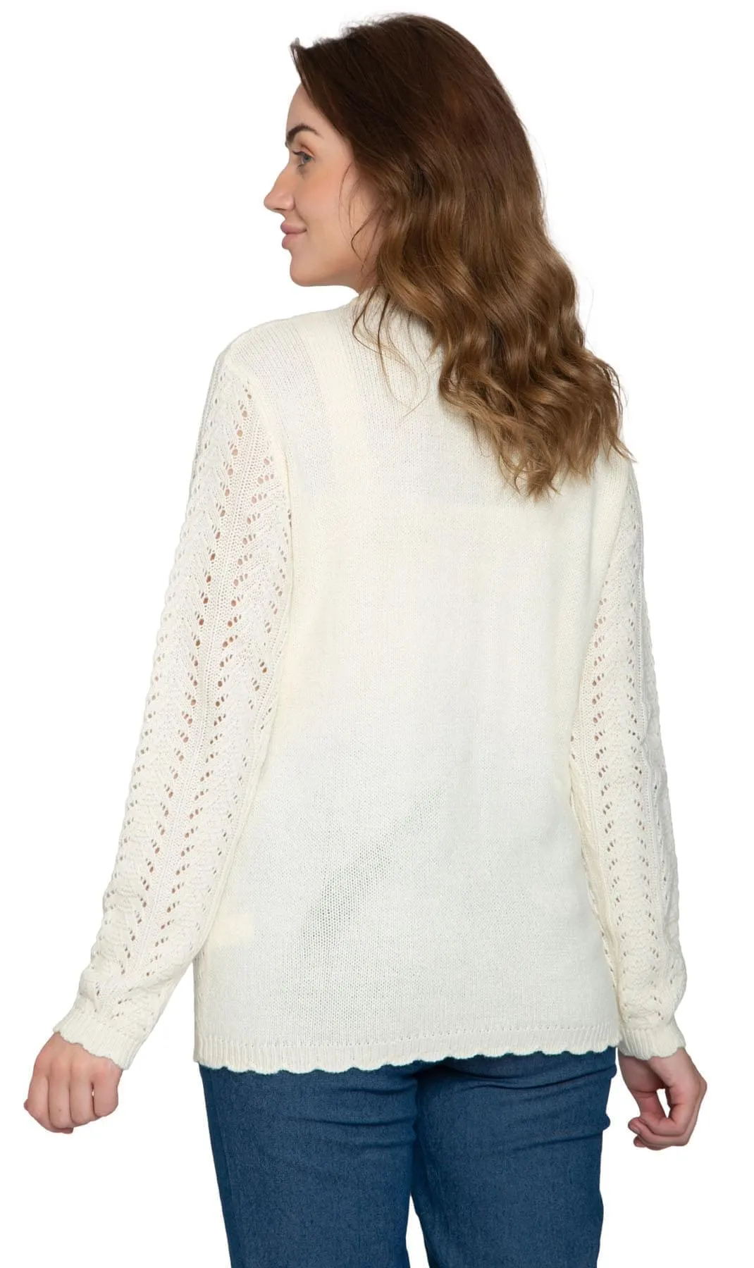Women's Button Front Pointelle Cardigan in Warm and Soft Acrylic and Two front Patch Pockets