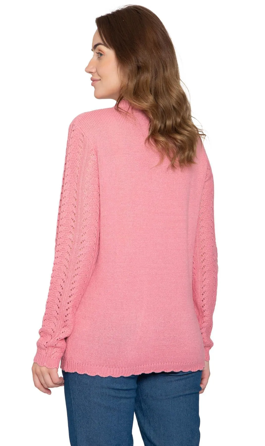 Women's Button Front Pointelle Cardigan in Warm and Soft Acrylic and Two front Patch Pockets