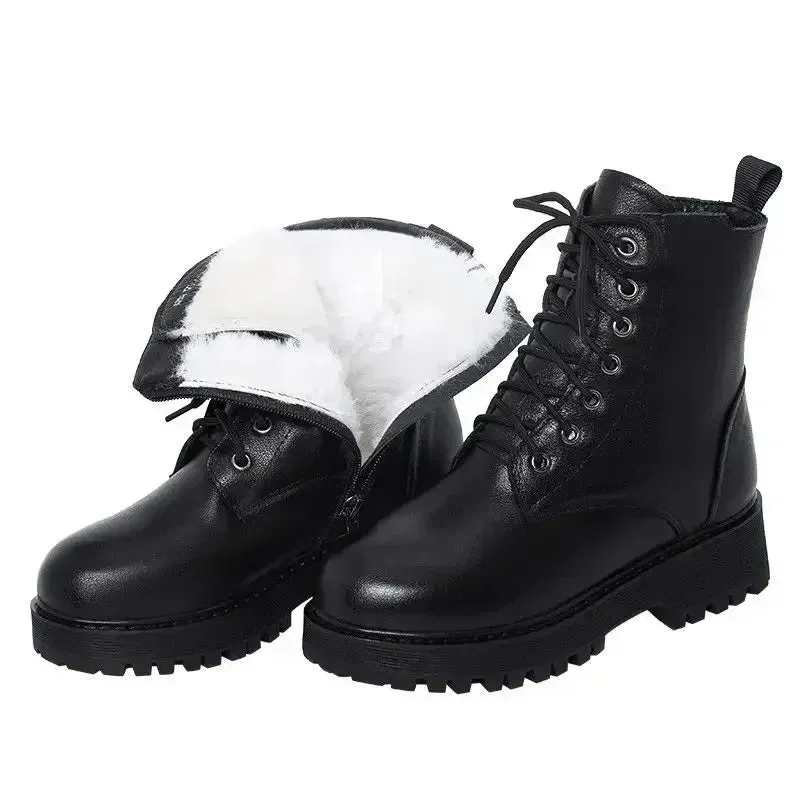 Women's High-Heeled Leather Snow Boots - 2024 Winter Collection
