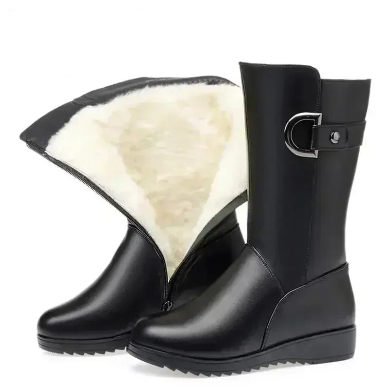 Women's High-Heeled Leather Snow Boots - 2024 Winter Collection