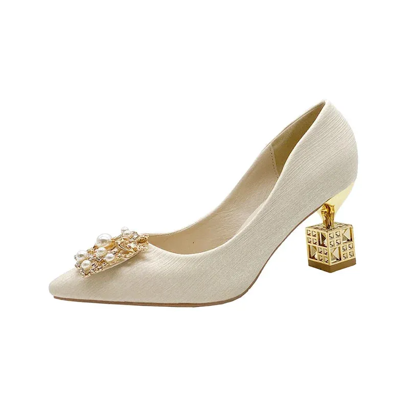Women's High Heels Pointed Toe with Shaped Heel and Square Buckle, 5cm-7cm Wedding and Banquet Shoes