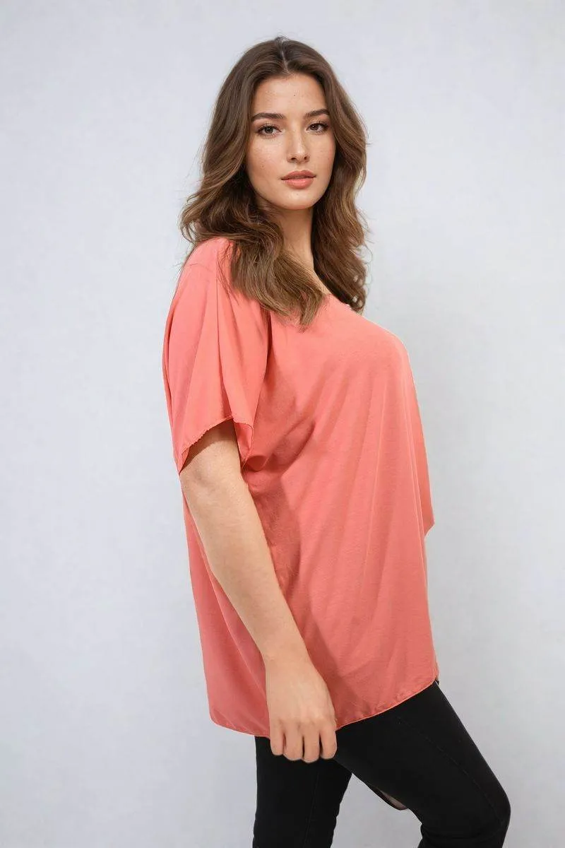 Womens Short Sleeve V-Neck Loose Top