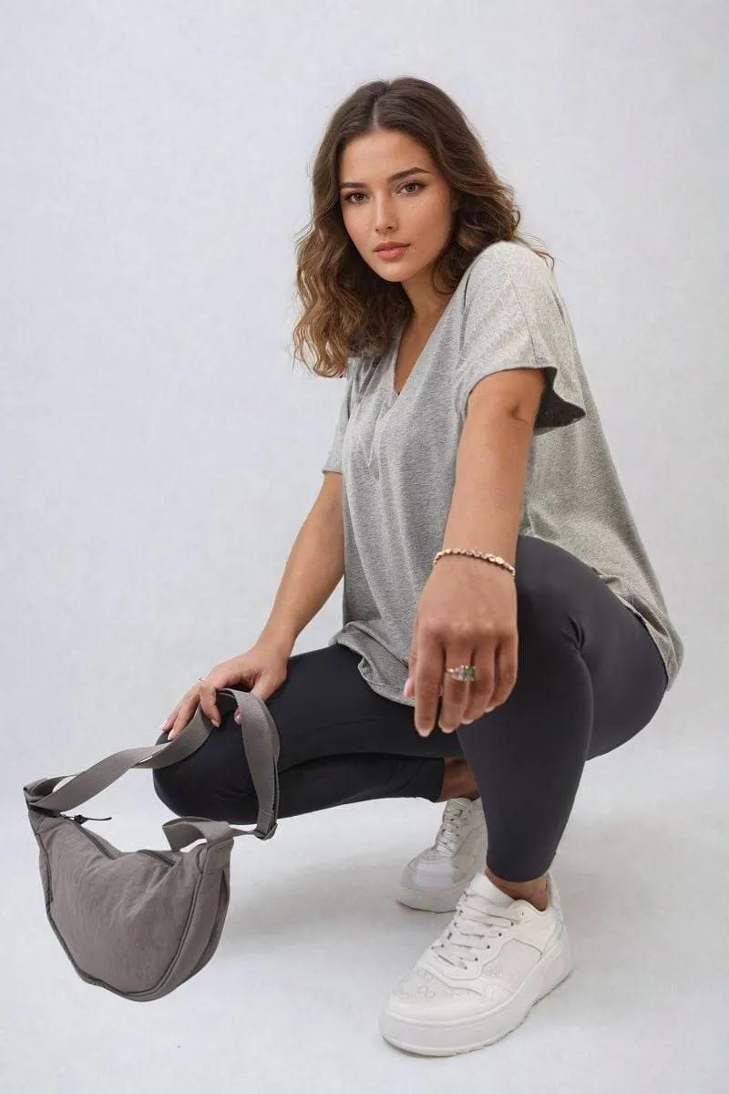 Womens Short Sleeve V-Neck Loose Top
