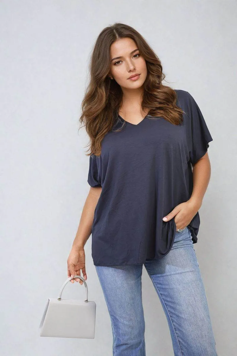 Womens Short Sleeve V-Neck Loose Top