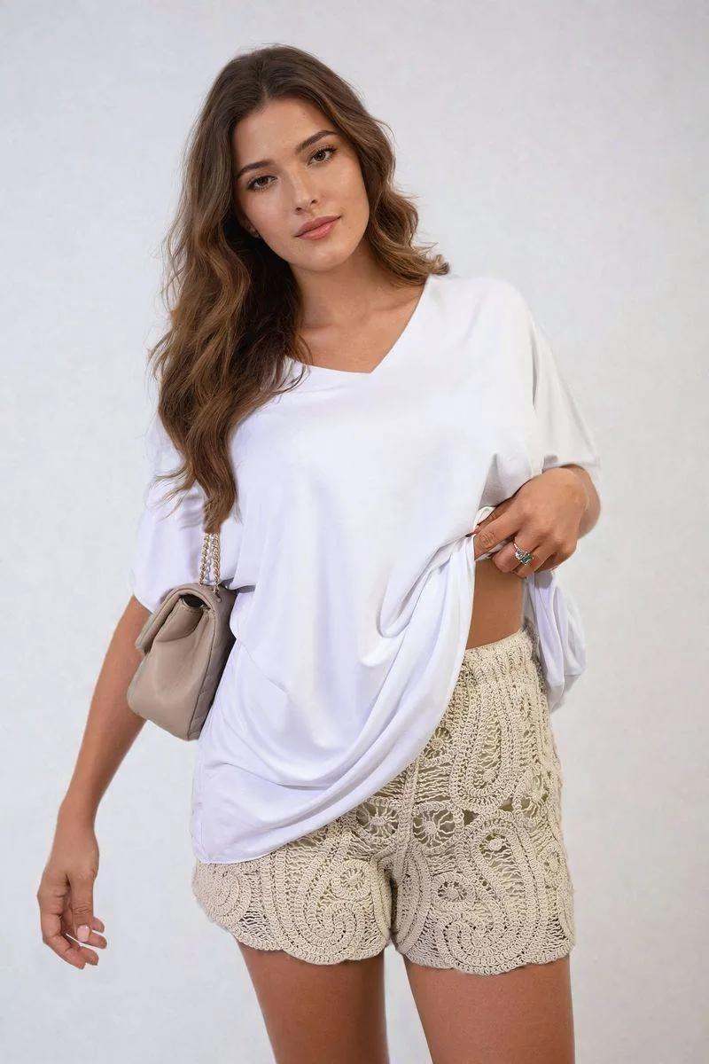 Womens Short Sleeve V-Neck Loose Top