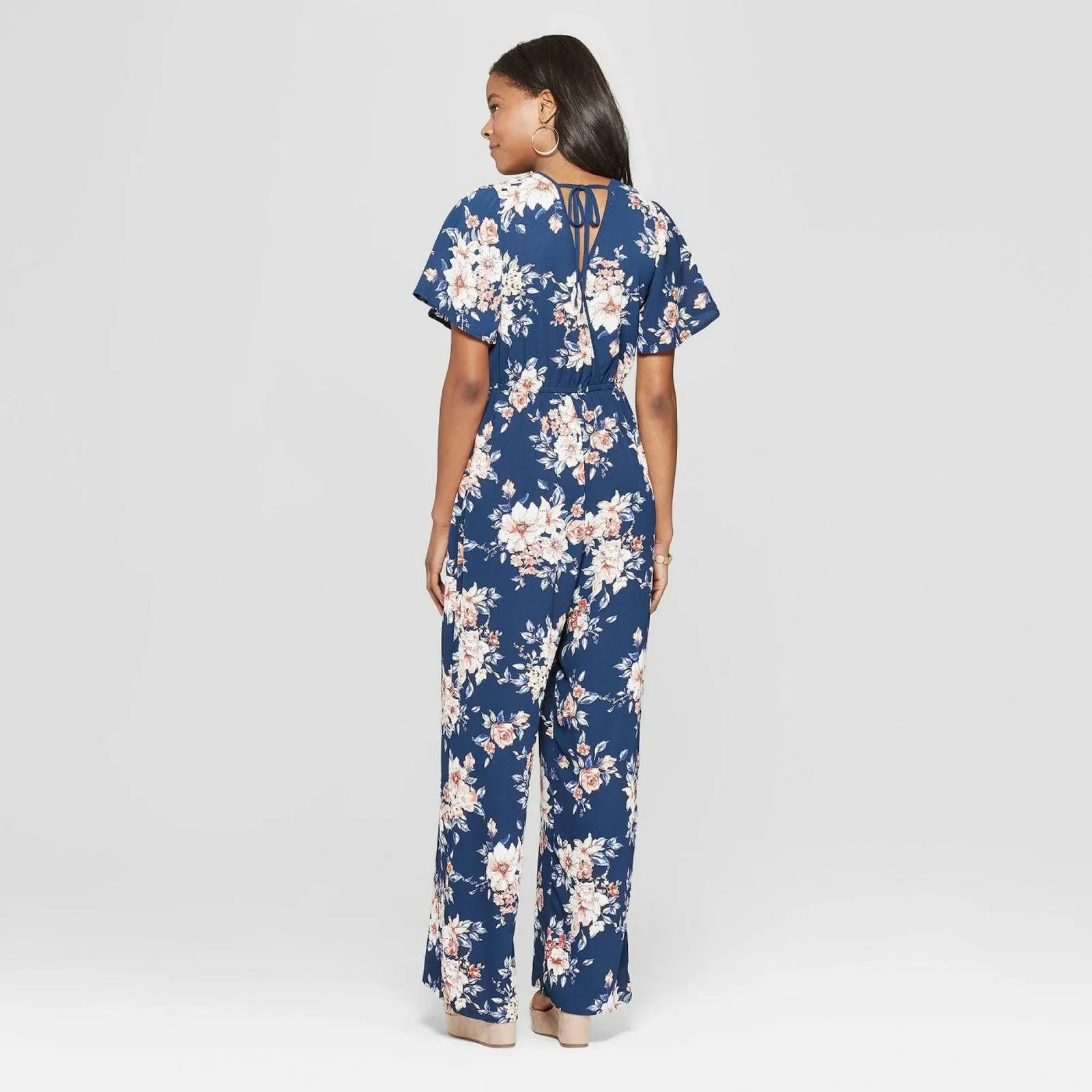 Xhilaration Women's Floral Print Short Sleeve Deep V-Neck Wrap Jumpsuit