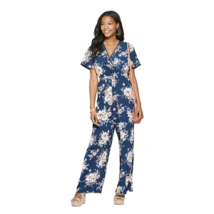 Xhilaration Women's Floral Print Short Sleeve Deep V-Neck Wrap Jumpsuit