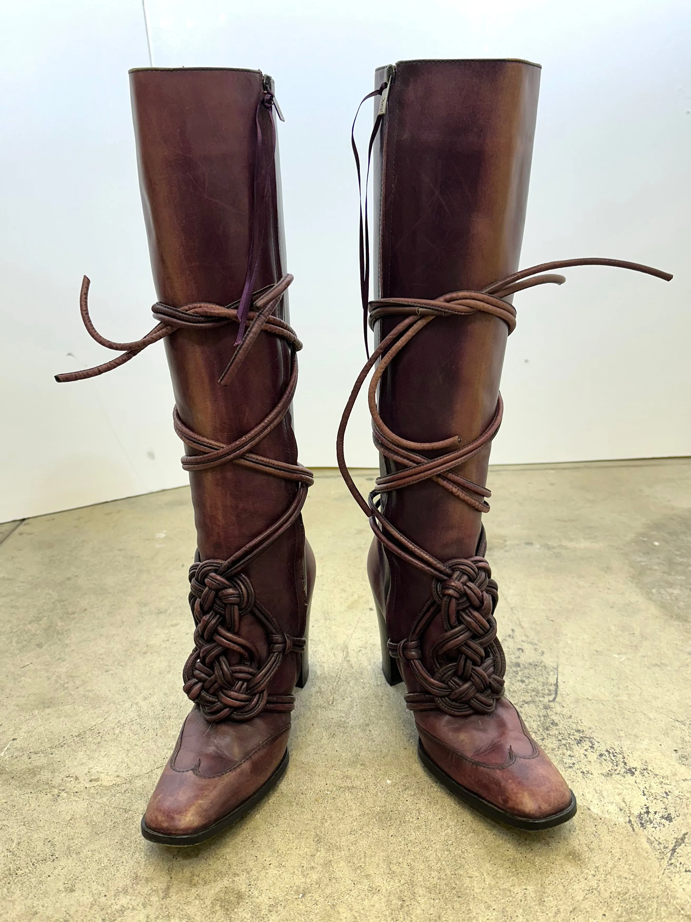 Yves Saint Laurent Leather Braided Boots